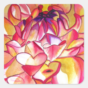 Sticker Carré Pink Dahlia fleurs aquarelle art