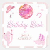 Sticker Carré Pink Disco Cowgirl Western Rodeo Anniversaire Bash (Devant)