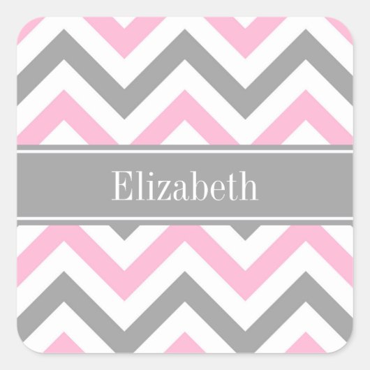 Sticker Carré Pink Dk Gray White LG Chevron Gray Name Monogram (Devant)