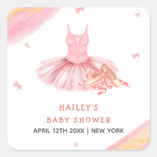 Sticker Carré Pink Elegant Aquarelle Ballerina Girl Baby shower