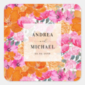 Sticker Carré Pink et orange floral clair Mariage (Devant)