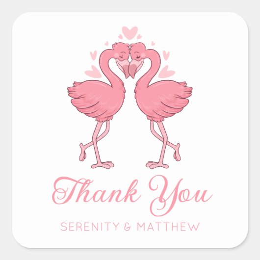 Sticker Carré Pink Flamingo Beach Tropical Wedding Thank You (Devant)