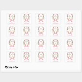 Sticker Carré Pink Floral Baptism Adresse de retour (Feuille)