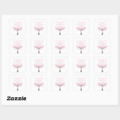 Sticker Carré Pink Floral Bird Bridal Shower  (Feuille)