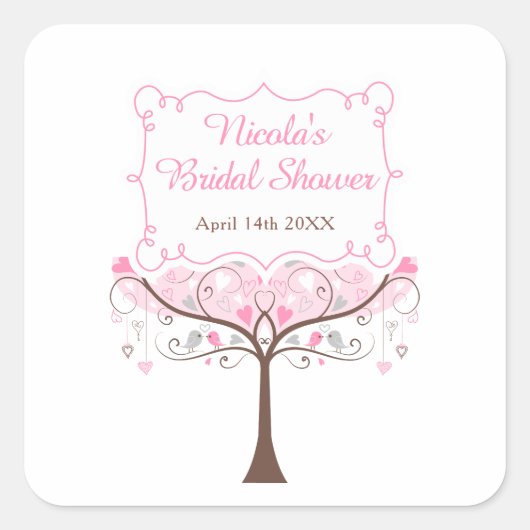 Sticker Carré Pink Floral Bird Bridal Shower  (Devant)