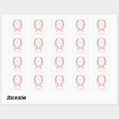 Sticker Carré Pink Floral Monogramme Crest Adresse de retour (Feuille)