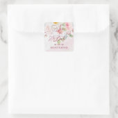 Sticker Carré Pink Floral Save the Date Whimsical Quote (Sac)