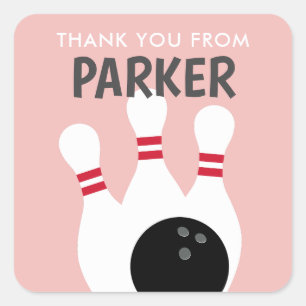 Sticker Carré Pink Girl Bowling Party Anniversaire Favoriser