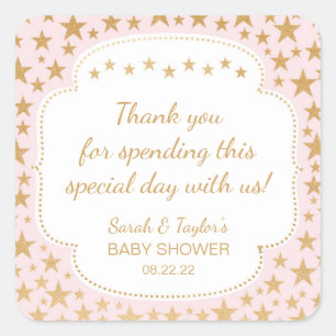 Sticker Carré Pink Gold Stars Girl Baby shower de faveur sac aut