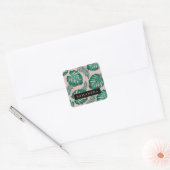 Sticker Carré Pink & Green Palm Feuille Motif & nom (Enveloppe)