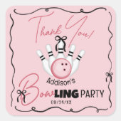Sticker Carré Pink Hand Drawn BOWling Bows Birthday Party Favor (Devant)