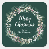 Sticker Carré Pink Holly Wreath Joyeux Noël (Devant)