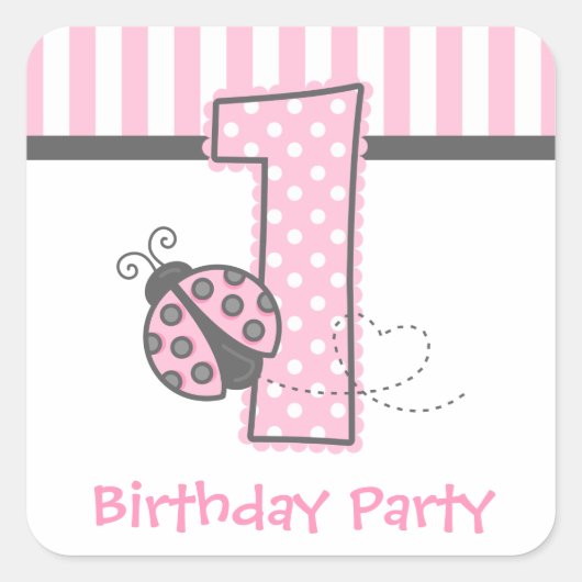 Sticker Carré Pink Ladybug 1er anniversaire (Devant)