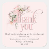 Sticker Carré Pink Little MI's Onederful Girl 1er Anniversaire M (Devant)