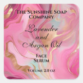 Sticker Carré Pink marble and gold foil dropper bottle label (Devant)