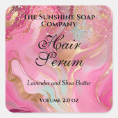 Sticker Carré Pink marble & gold glitter dropper bottle label (Devant)