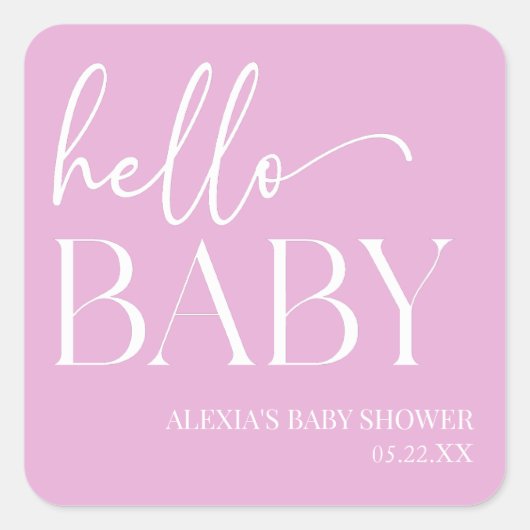 Sticker Carré Pink Minimalist Hello Baby shower bébé (Devant)
