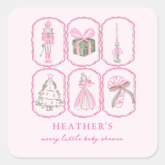 Sticker Carré Pink Nutcracker A Merry Little Baby Shower (Devant)