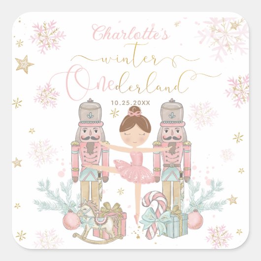 Sticker Carré Pink Nutcracker Winter Onederland 1st Birthday (Devant)