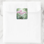 Sticker Carré Pink Orchids On Green Bamboo Background (Sac)