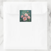 Sticker Carré Pink Peonies Artwork on Emerald Green (Sac)