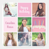 Sticker Carré Pink Photo Collage Custom Femmes's Birthday Party (Devant)