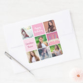 Sticker Carré Pink Photo Collage Custom Femmes's Birthday Party (Enveloppe)