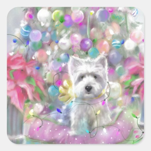 Sticker Carré Pink Poinsettias (Devant)