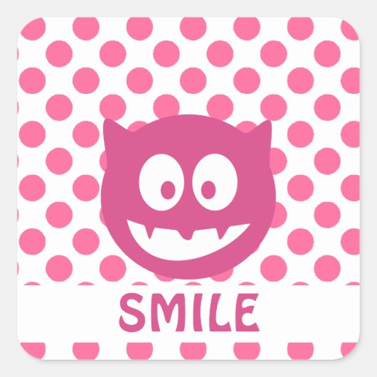 Sticker Carré Pink Polka Dot Monster SMILE (Devant)