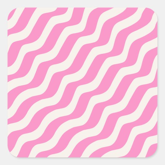 Sticker Carré Pink Psychedelic Stripes Abstract Retro Wavy Lines (Devant)