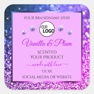 Sticker Carré Pink Purple Blue Ombre Parties scintillant Logo Ét