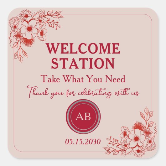 Sticker Carré Pink Red Floral Welcome Station (Devant)
