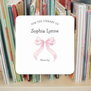 Sticker Carré Pink Ribbon Bow fille baby shower plaque