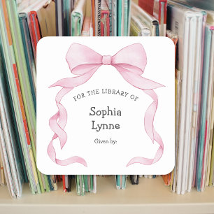 Sticker Carré Pink Ribbon Bow fille baby shower plaque