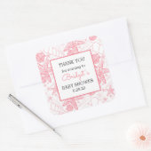 Sticker Carré Pink Sea Shells baby shower merci (Enveloppe)