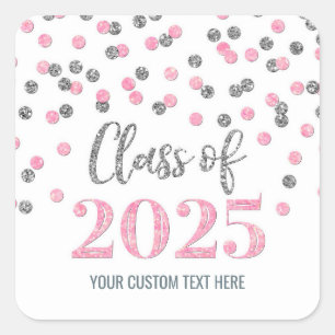 Sticker Carré Pink Silver Confetti Graduation 2025