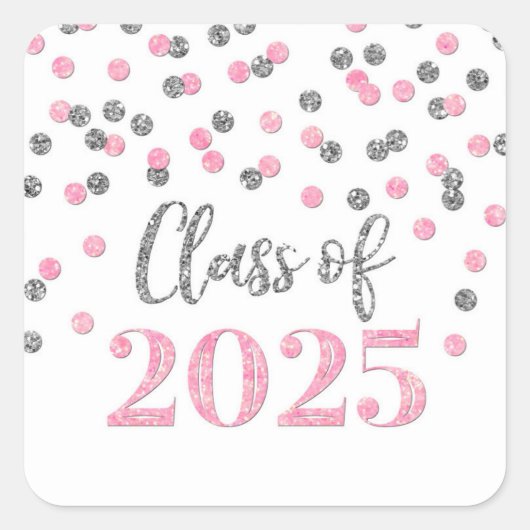 Sticker Carré Pink Silver Confetti Graduation 2025 (Devant)