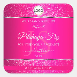 Sticker Carré Pink Silver Logo Initiales Parties scintillant Éti