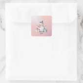 Sticker Carré Pink Snowman avec bouton Packages (Sac)