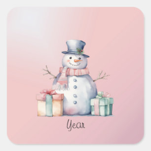 Sticker Carré Pink Snowman avec bouton Packages