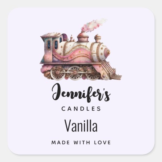 Sticker Carré Pink Steam train Vintage Candle Business (Devant)