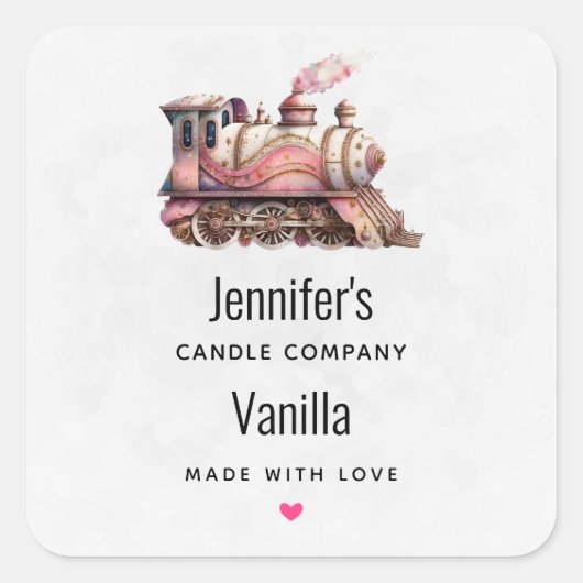 Sticker Carré Pink Steam train Vintage Candle Business (Devant)
