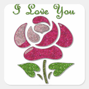 Sticker Carré Pink Stencil Rose I Love You