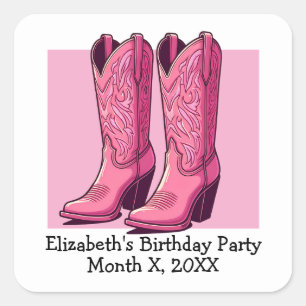 Sticker Carré Pink tendance fille bottes fille fête d'anniversai
