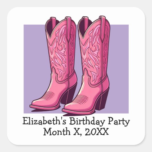 Sticker Carré Pink tendance fille bottes fille fête d'anniversai (Devant)