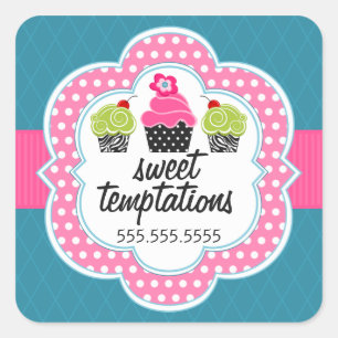 Sticker Carré Pink Turquoise Cupcake Bakery