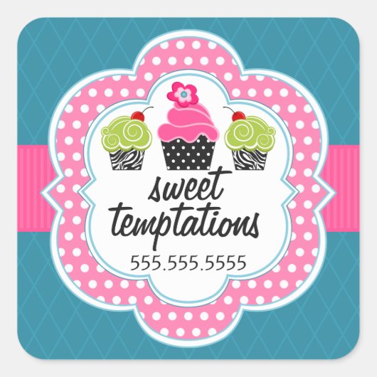 Sticker Carré Pink Turquoise Cupcake Bakery (Devant)