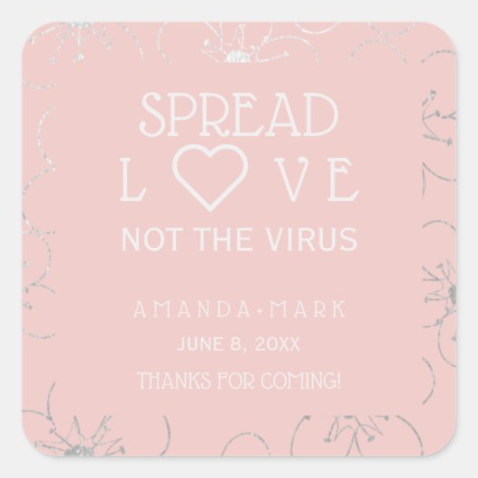 Sticker Carré Pink Vintage Wildflower Covid Wedding Sanitizing (Devant)
