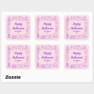 Sticker Carré Pink violet Quirky Main Drake Doodles Halloween