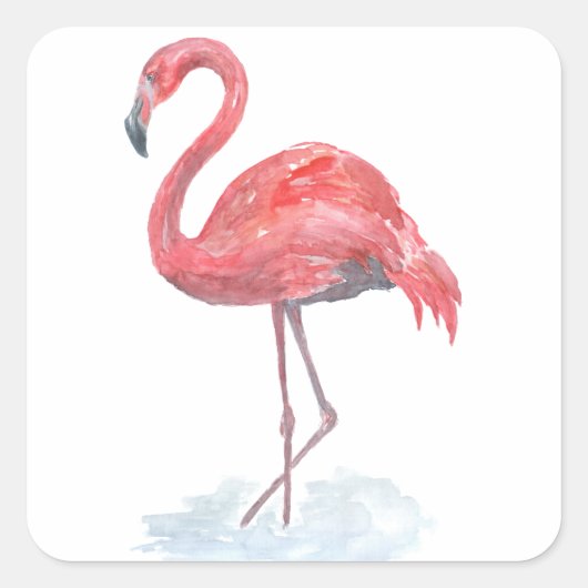 Sticker Carré Pink watercolor Flamingo . (Devant)